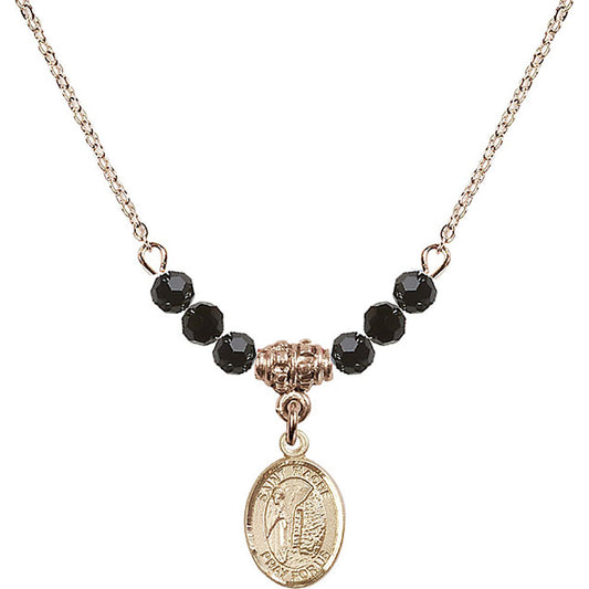 14kt Gold Filled Saint Fiacre Birthstone Necklace with Jet Beads - 9298
