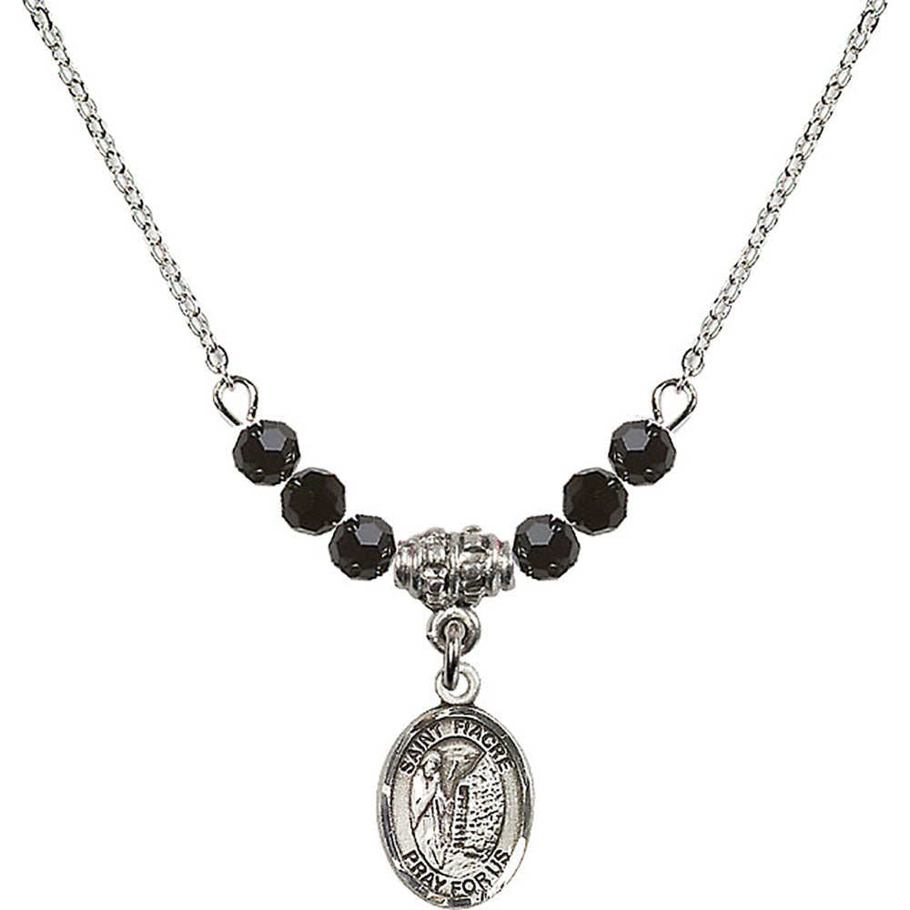 Sterling Silver Saint Fiacre Birthstone Necklace with Jet Beads - 9298