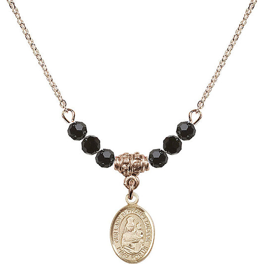 14kt Gold Filled Our Lady of Prompt Succor Birthstone Necklace with Jet Beads - 9299