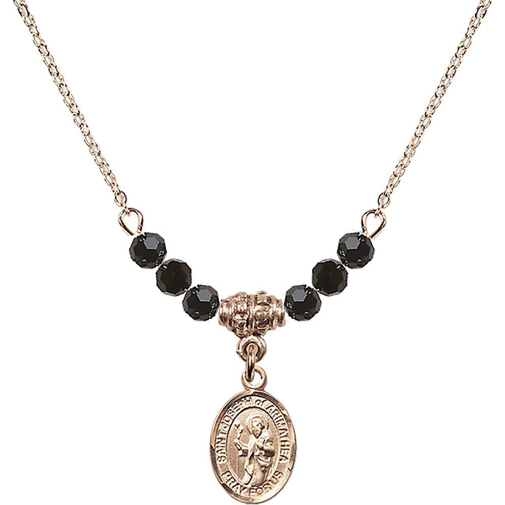 14kt Gold Filled Saint Joseph of Arimathea Birthstone Necklace with Jet Beads - 9300