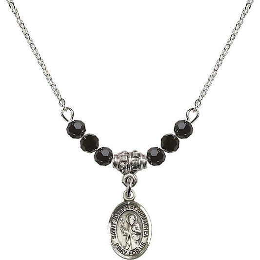 Sterling Silver Saint Joseph of Arimathea Birthstone Necklace with Jet Beads - 9300