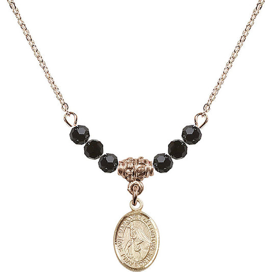 14kt Gold Filled Saint Margaret of Cortona Birthstone Necklace with Jet Beads - 9301