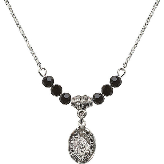 Sterling Silver Saint Margaret of Cortona Birthstone Necklace with Jet Beads - 9301