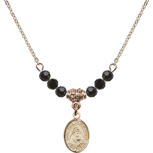 14kt Gold Filled Saint Bede the Venerable Birthstone Necklace with Jet Beads - 9302
