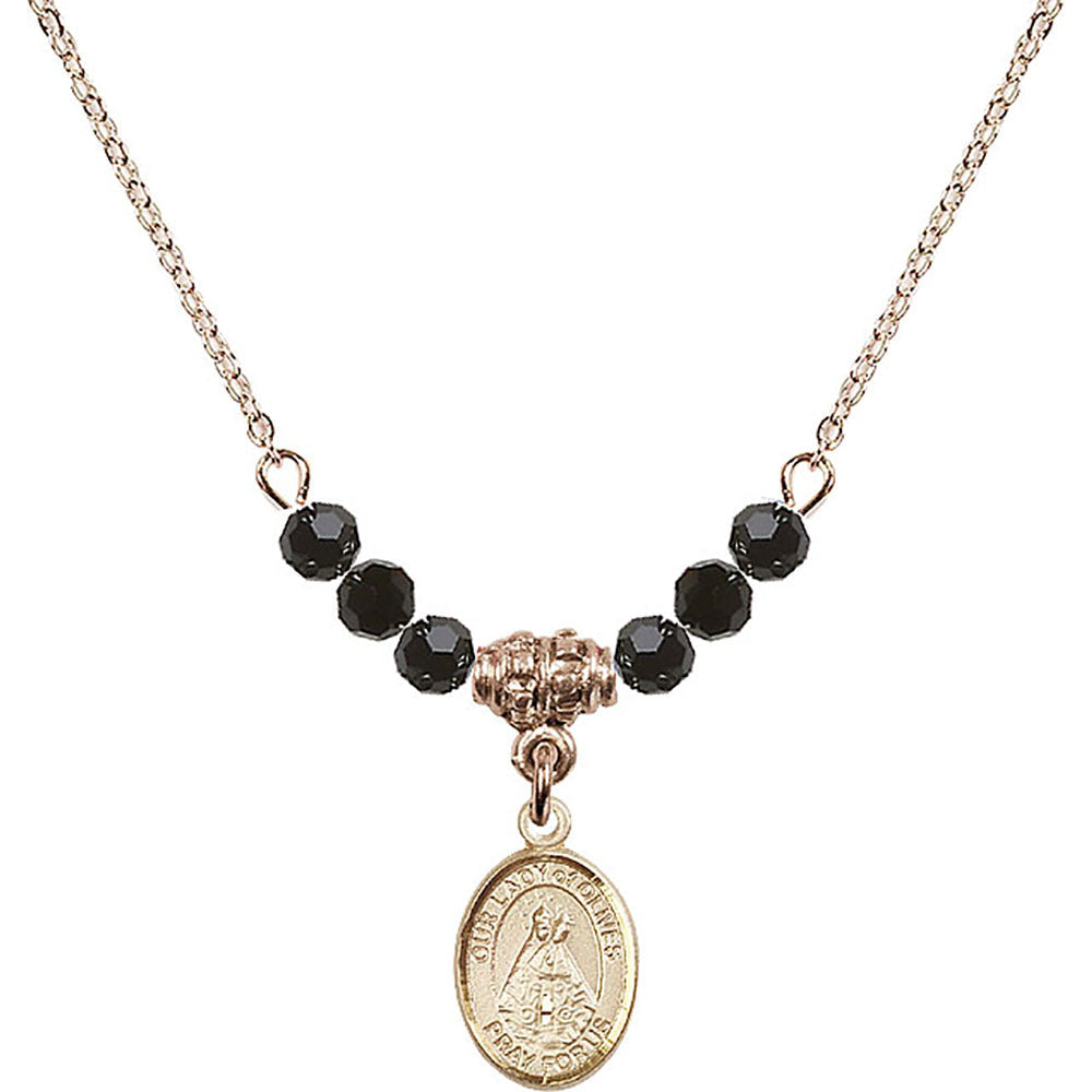 14kt Gold Filled Our Lady of Olives Birthstone Necklace with Jet Beads - 9303
