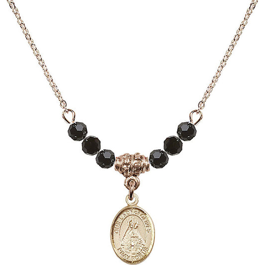 14kt Gold Filled Our Lady of Olives Birthstone Necklace with Jet Beads - 9303