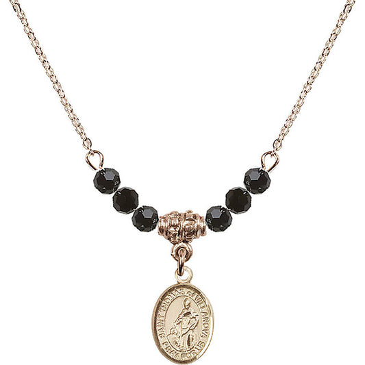 14kt Gold Filled Saint Thomas of Villanova Birthstone Necklace with Jet Beads - 9304