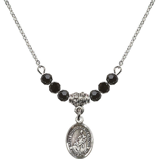 Sterling Silver Saint Thomas of Villanova Birthstone Necklace with Jet Beads - 9304