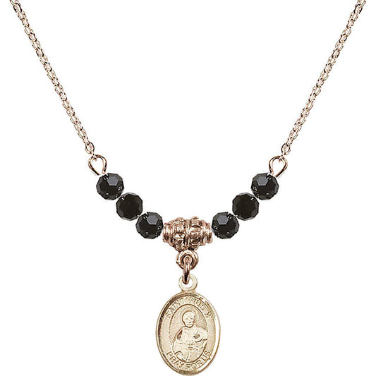 14kt Gold Filled Saint Pius X Birthstone Necklace with Jet Beads - 9305