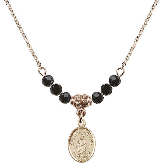 14kt Gold Filled Our Lady of Victory Birthstone Necklace with Jet Beads - 9306