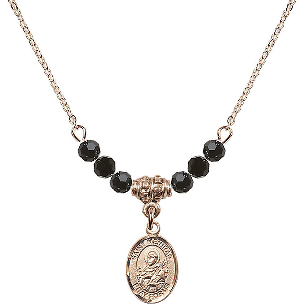14kt Gold Filled Saint Meinrad of Einsiedeln Birthstone Necklace with Jet Beads - 9307