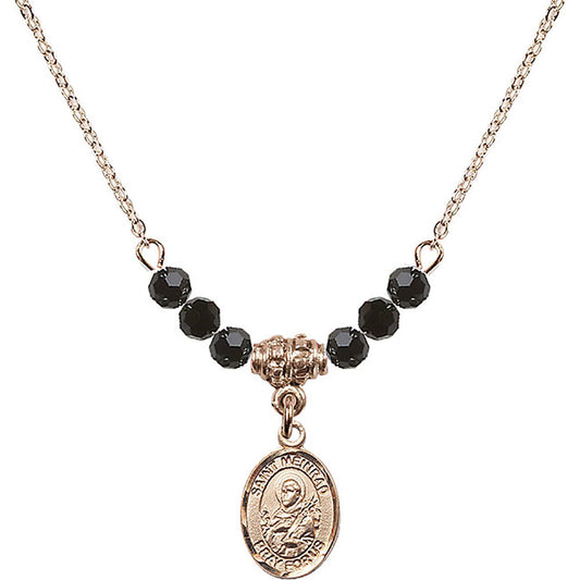 14kt Gold Filled Saint Meinrad of Einsiedeln Birthstone Necklace with Jet Beads - 9307