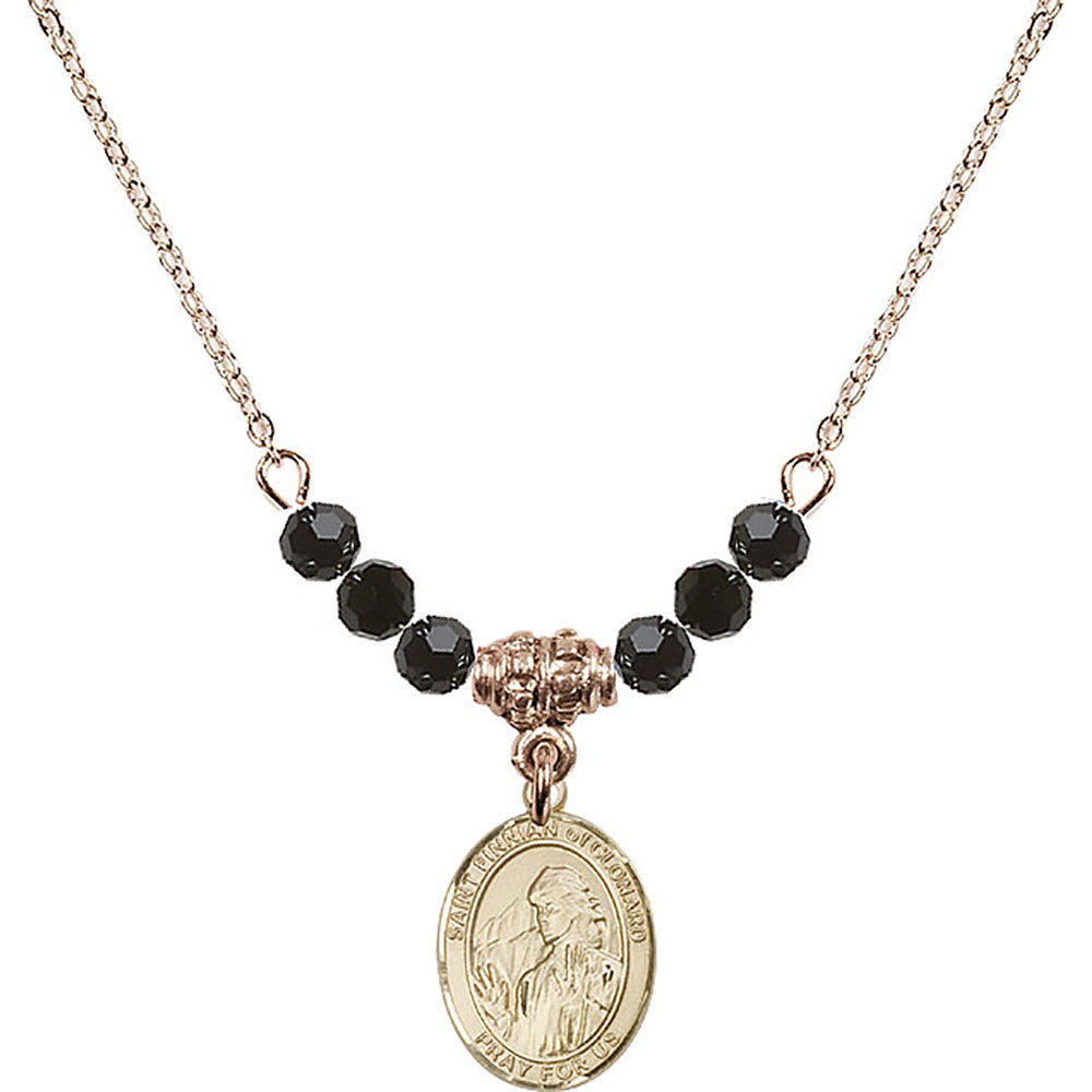 14kt Gold Filled Saint Finnian of Clonard Birthstone Necklace with Jet Beads - 9308