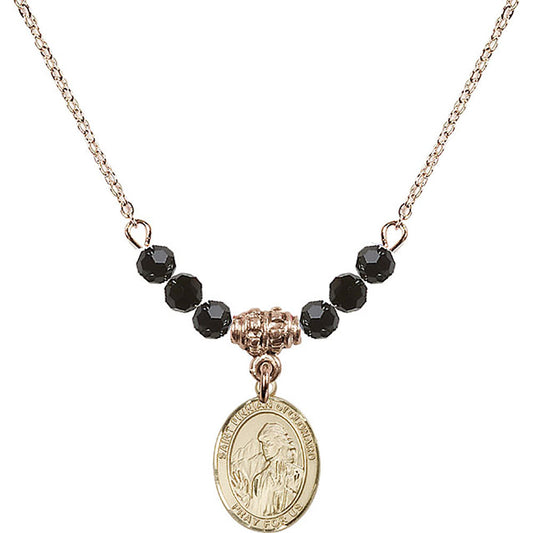 14kt Gold Filled Saint Finnian of Clonard Birthstone Necklace with Jet Beads - 9308