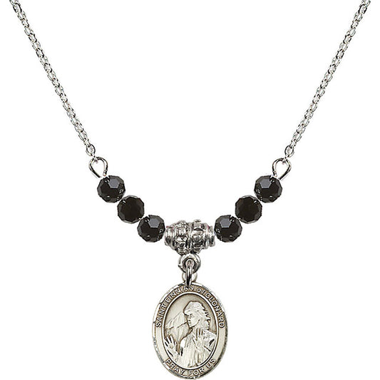 Sterling Silver Saint Finnian of Clonard Birthstone Necklace with Jet Beads - 9308