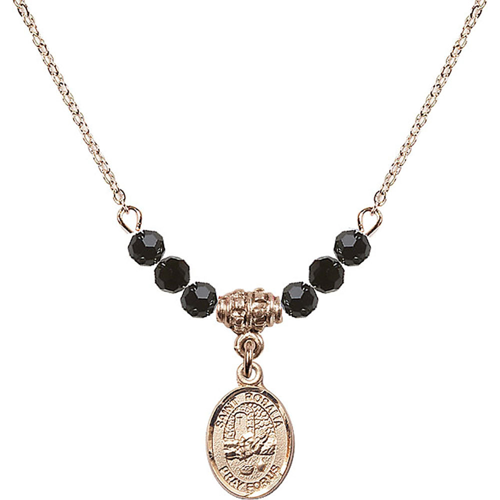 14kt Gold Filled Saint Rosalia Birthstone Necklace with Jet Beads - 9309