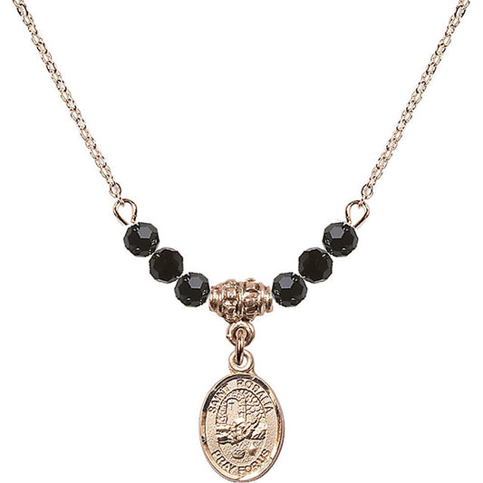 14kt Gold Filled Saint Rosalia Birthstone Necklace with Jet Beads - 9309