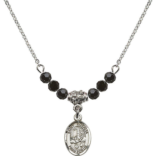 Sterling Silver Saint Rosalia Birthstone Necklace with Jet Beads - 9309