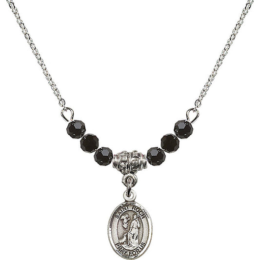 Sterling Silver Saint Roch Birthstone Necklace with Jet Beads - 9310