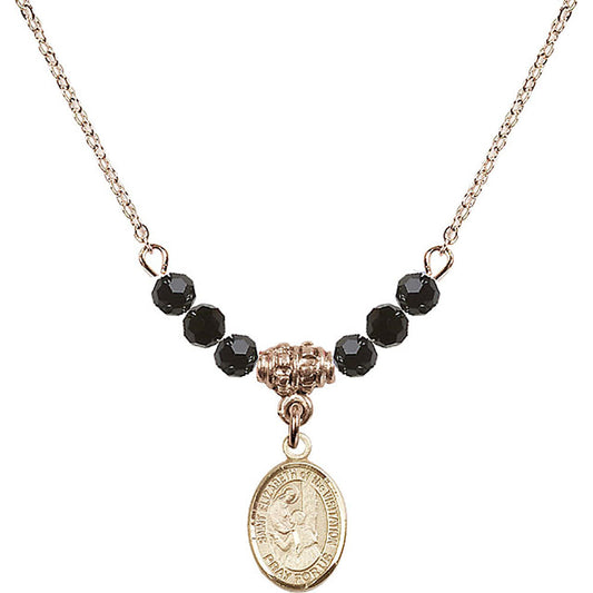 14kt Gold Filled Saint Elizabeth of the Visitation Birthstone Necklace with Jet Beads - 9311