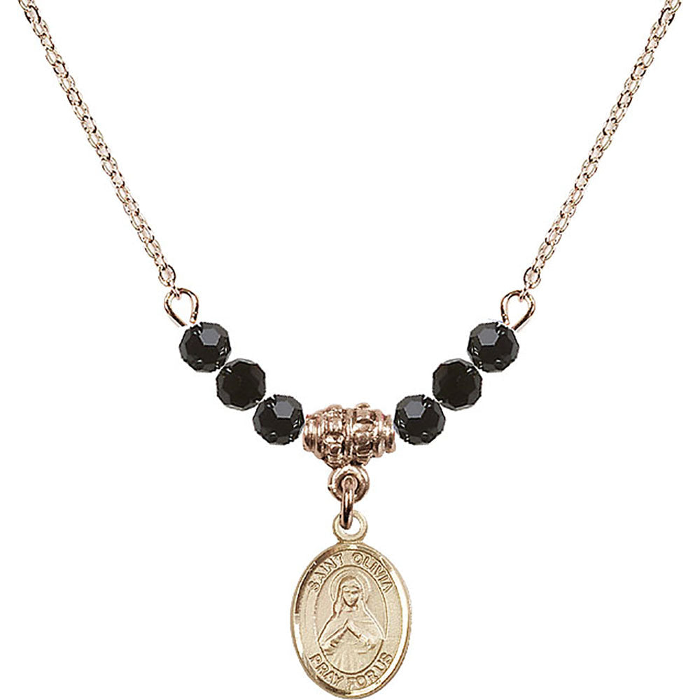 14kt Gold Filled Saint Olivia Birthstone Necklace with Jet Beads - 9312