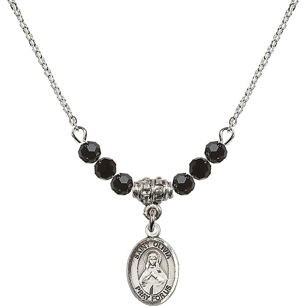 Sterling Silver Saint Olivia Birthstone Necklace with Jet Beads - 9312