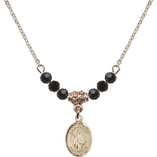 14kt Gold Filled Saint Amelia Birthstone Necklace with Jet Beads - 9313