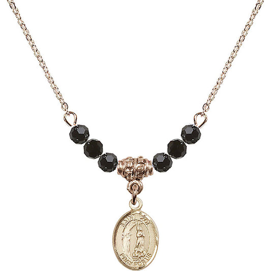 14kt Gold Filled Saint Zoe of Rome Birthstone Necklace with Jet Beads - 9314
