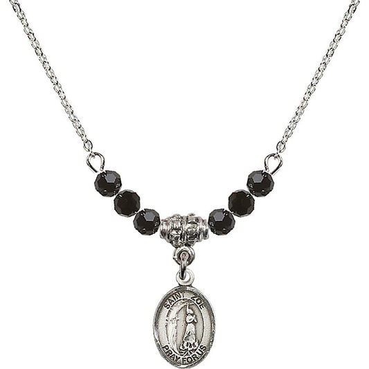 Sterling Silver Saint Zoe of Rome Birthstone Necklace with Jet Beads - 9314