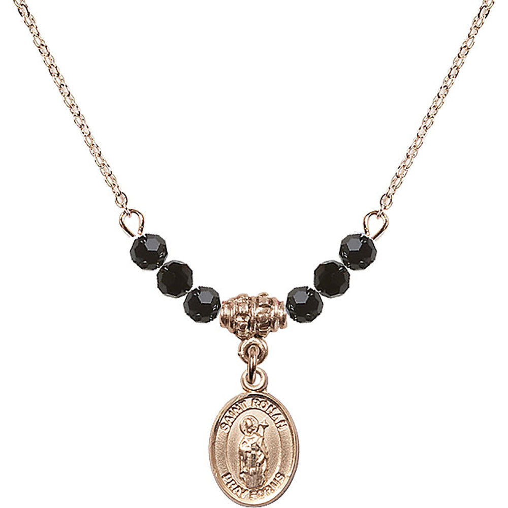 14kt Gold Filled Saint Ronan Birthstone Necklace with Jet Beads - 9315