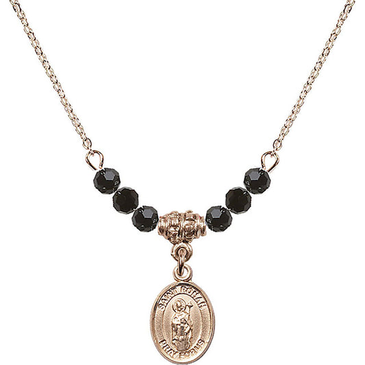 14kt Gold Filled Saint Ronan Birthstone Necklace with Jet Beads - 9315