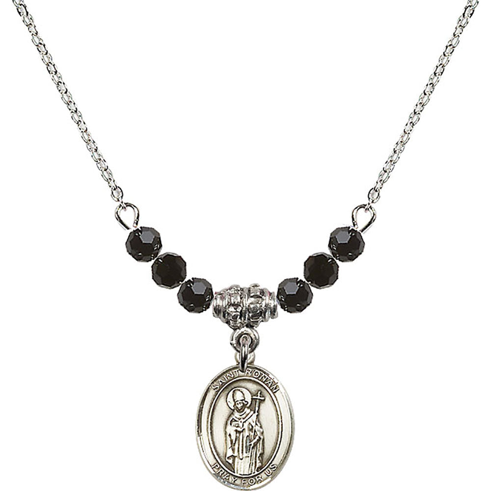 Sterling Silver Saint Ronan Birthstone Necklace with Jet Beads - 9315