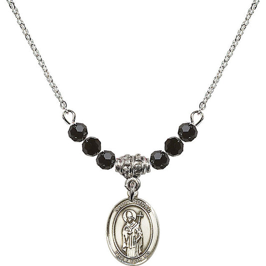 Sterling Silver Saint Ronan Birthstone Necklace with Jet Beads - 9315