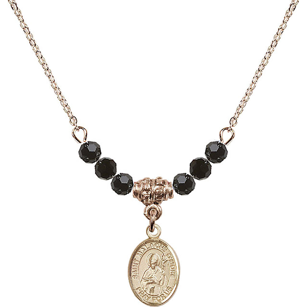 14kt Gold Filled Saint Malachy O'More Birthstone Necklace with Jet Beads - 9316