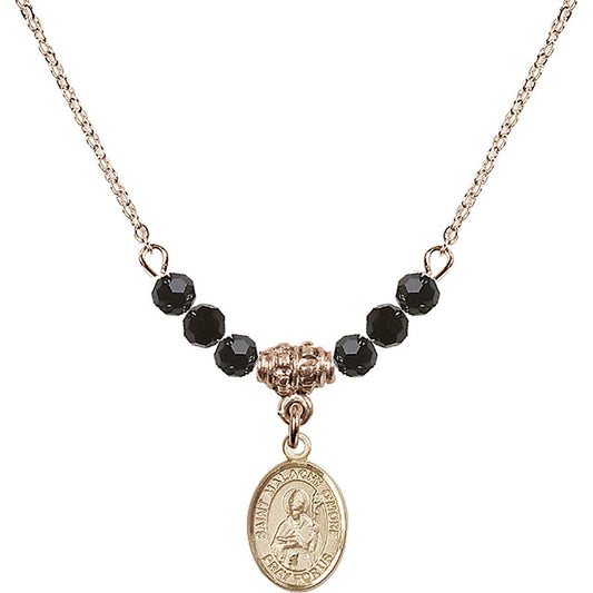 14kt Gold Filled Saint Malachy O'More Birthstone Necklace with Jet Beads - 9316
