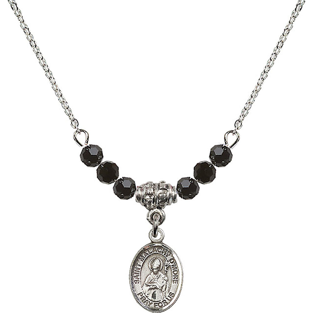 Sterling Silver Saint Malachy O'More Birthstone Necklace with Jet Beads - 9316