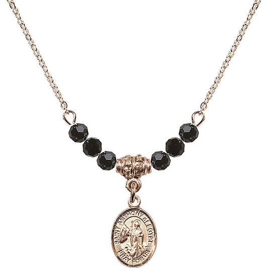 14kt Gold Filled Saint Anthony of Egypt Birthstone Necklace with Jet Beads - 9317