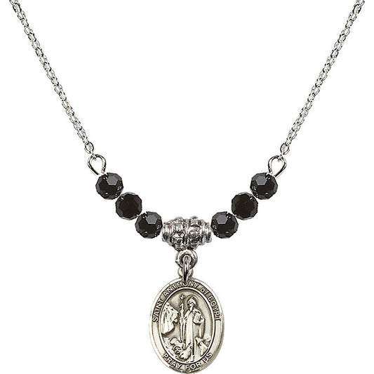 Sterling Silver Saint Anthony of Egypt Birthstone Necklace with Jet Beads - 9317