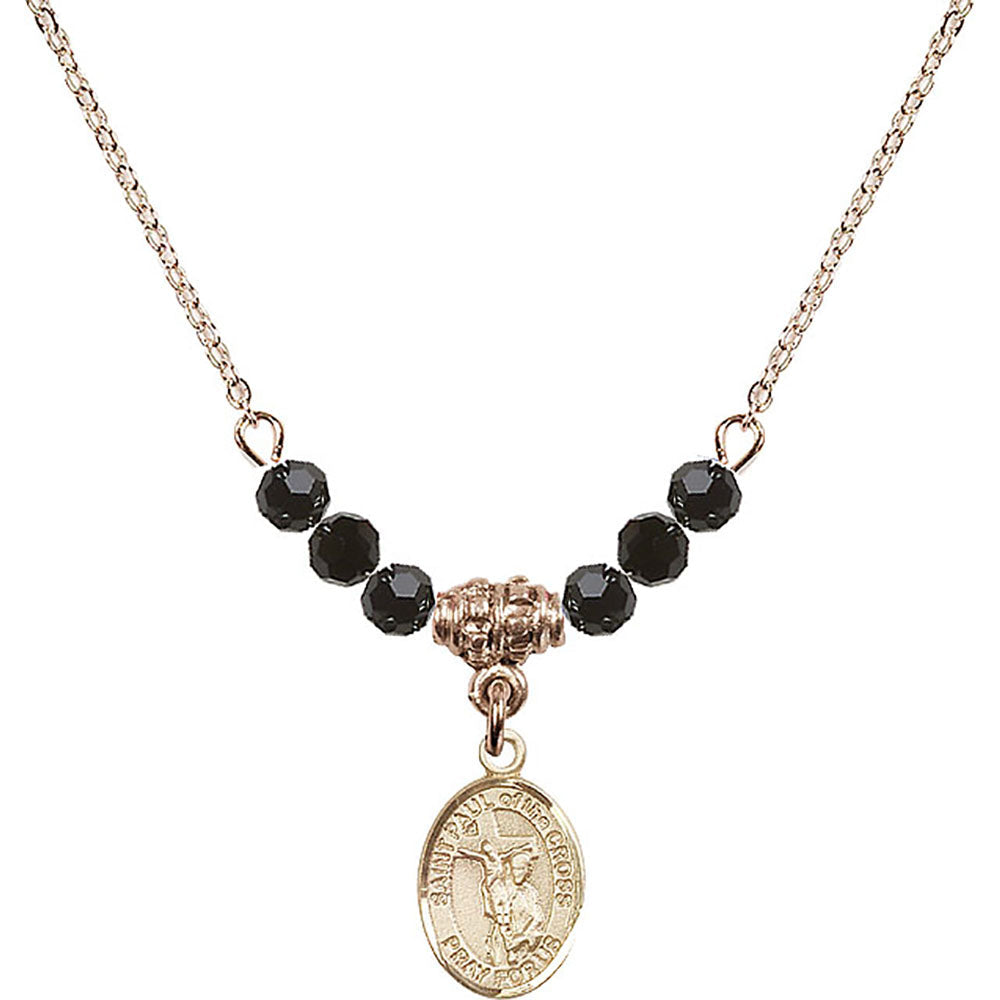 14kt Gold Filled Saint Paul of the Cross Birthstone Necklace with Jet Beads - 9318