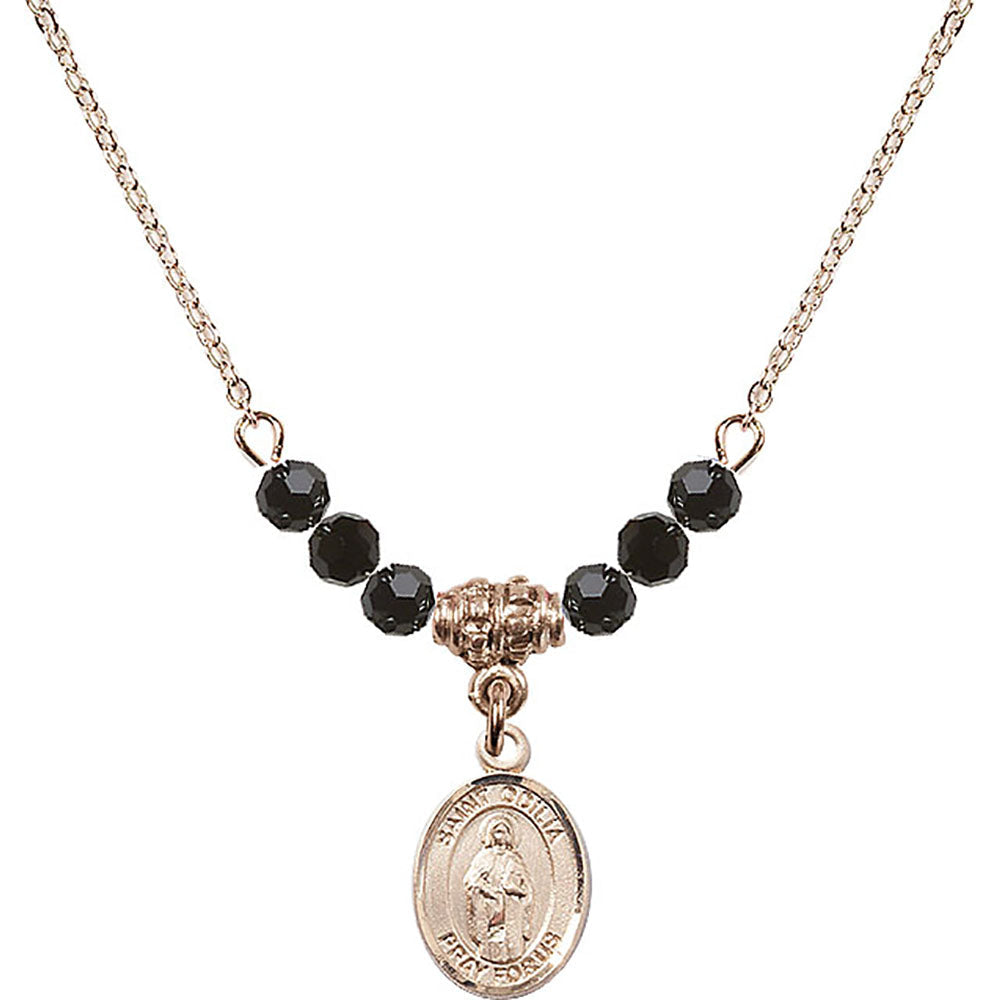 14kt Gold Filled Saint Odilia Birthstone Necklace with Jet Beads - 9319