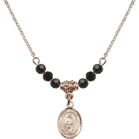 14kt Gold Filled Saint Odilia Birthstone Necklace with Jet Beads - 9319