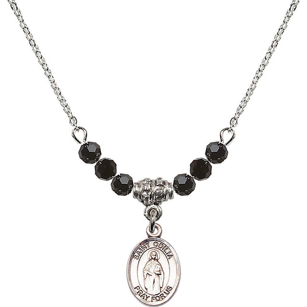 Sterling Silver Saint Odilia Birthstone Necklace with Jet Beads - 9319
