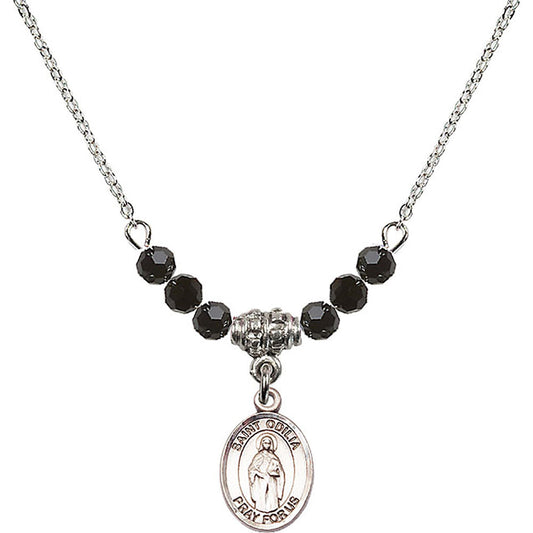Sterling Silver Saint Odilia Birthstone Necklace with Jet Beads - 9319