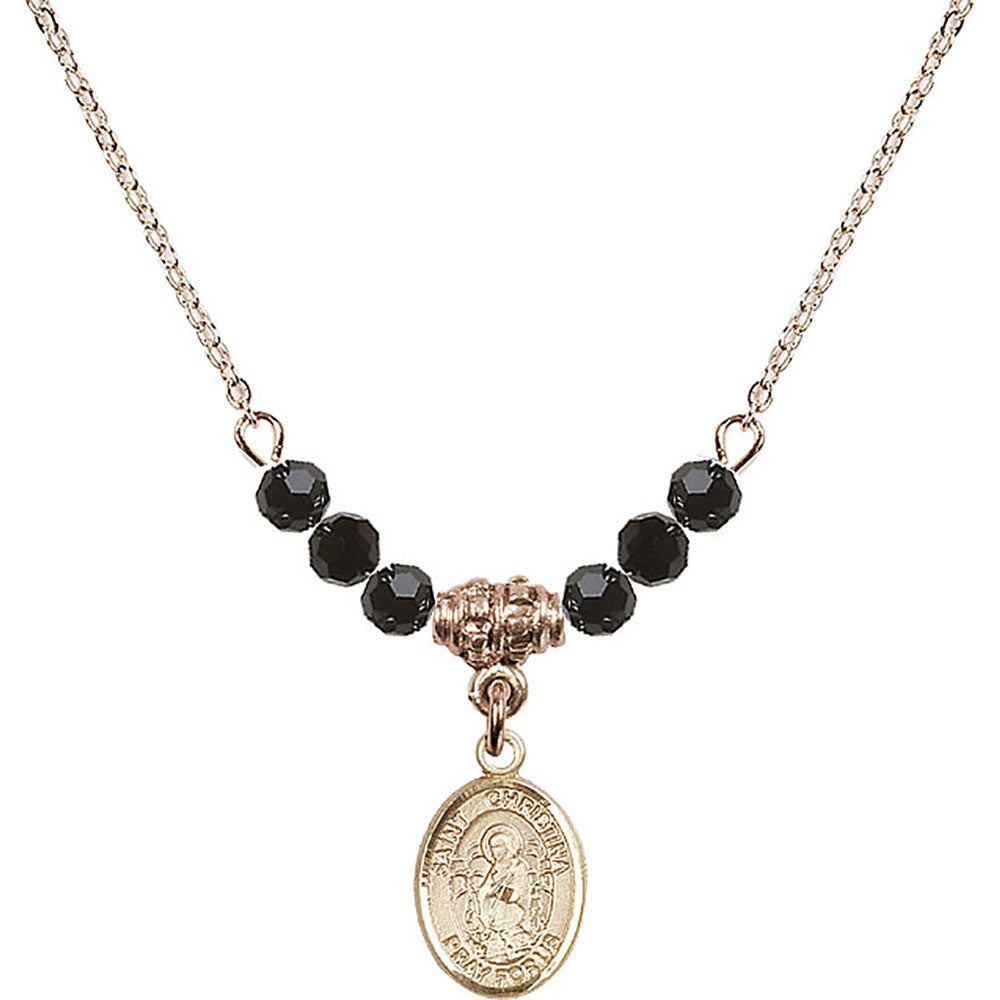 14kt Gold Filled Saint Christina the Astonishing Birthstone Necklace with Jet Beads - 9320