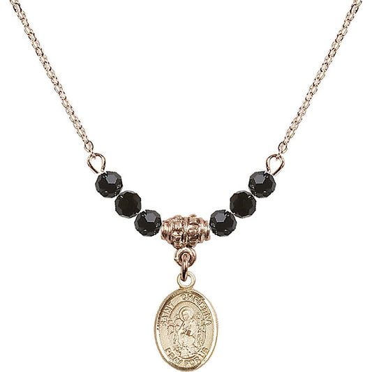 14kt Gold Filled Saint Christina the Astonishing Birthstone Necklace with Jet Beads - 9320