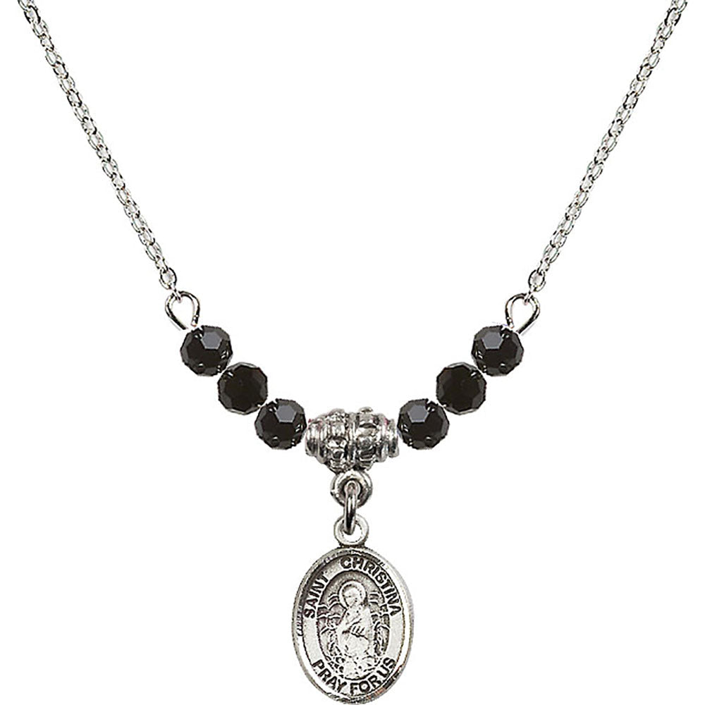 Sterling Silver Saint Christina the Astonishing Birthstone Necklace with Jet Beads - 9320