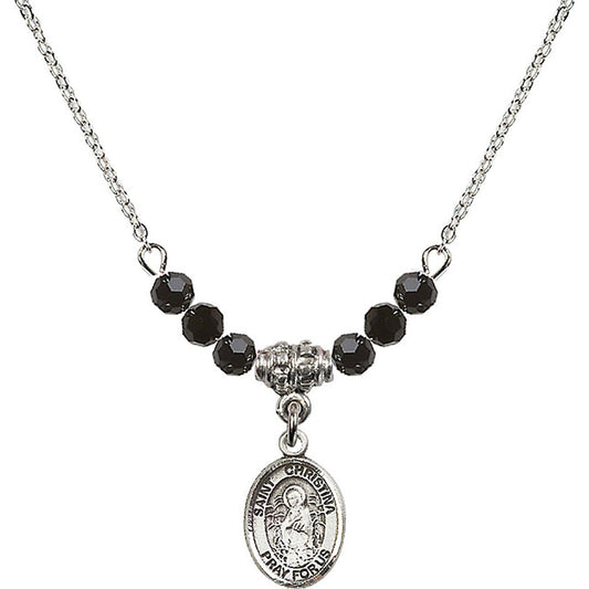 Sterling Silver Saint Christina the Astonishing Birthstone Necklace with Jet Beads - 9320