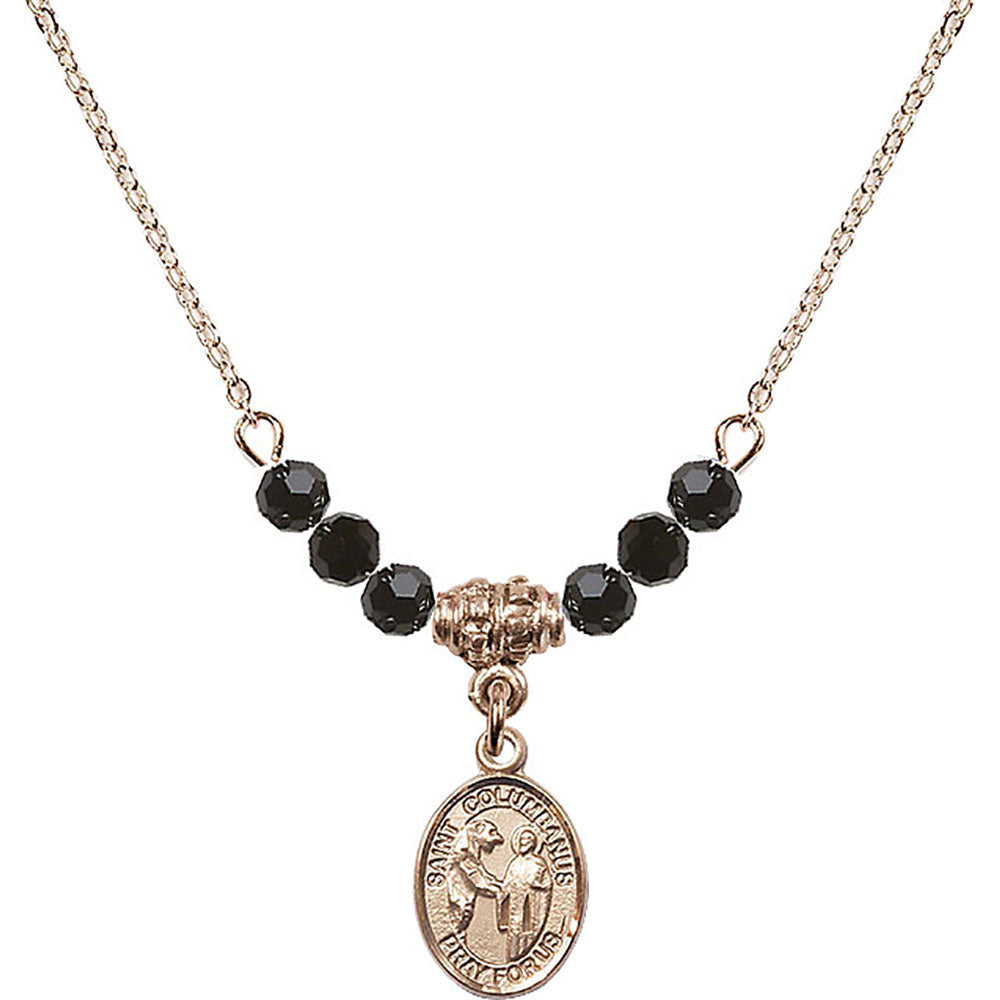 14kt Gold Filled Saint Columbanus Birthstone Necklace with Jet Beads - 9321