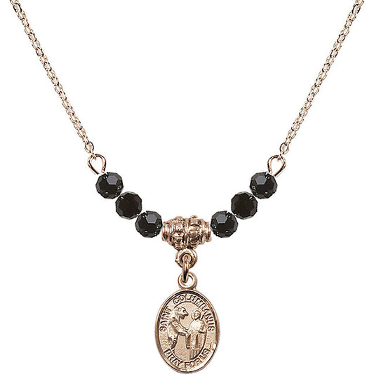 14kt Gold Filled Saint Columbanus Birthstone Necklace with Jet Beads - 9321
