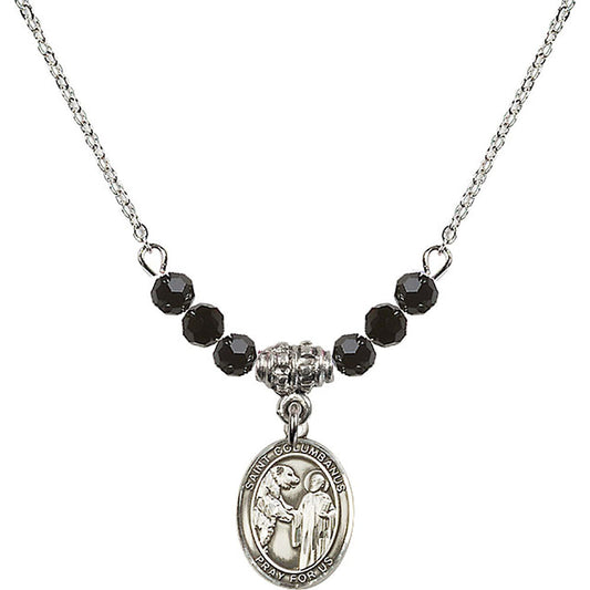 Sterling Silver Saint Columbanus Birthstone Necklace with Jet Beads - 9321